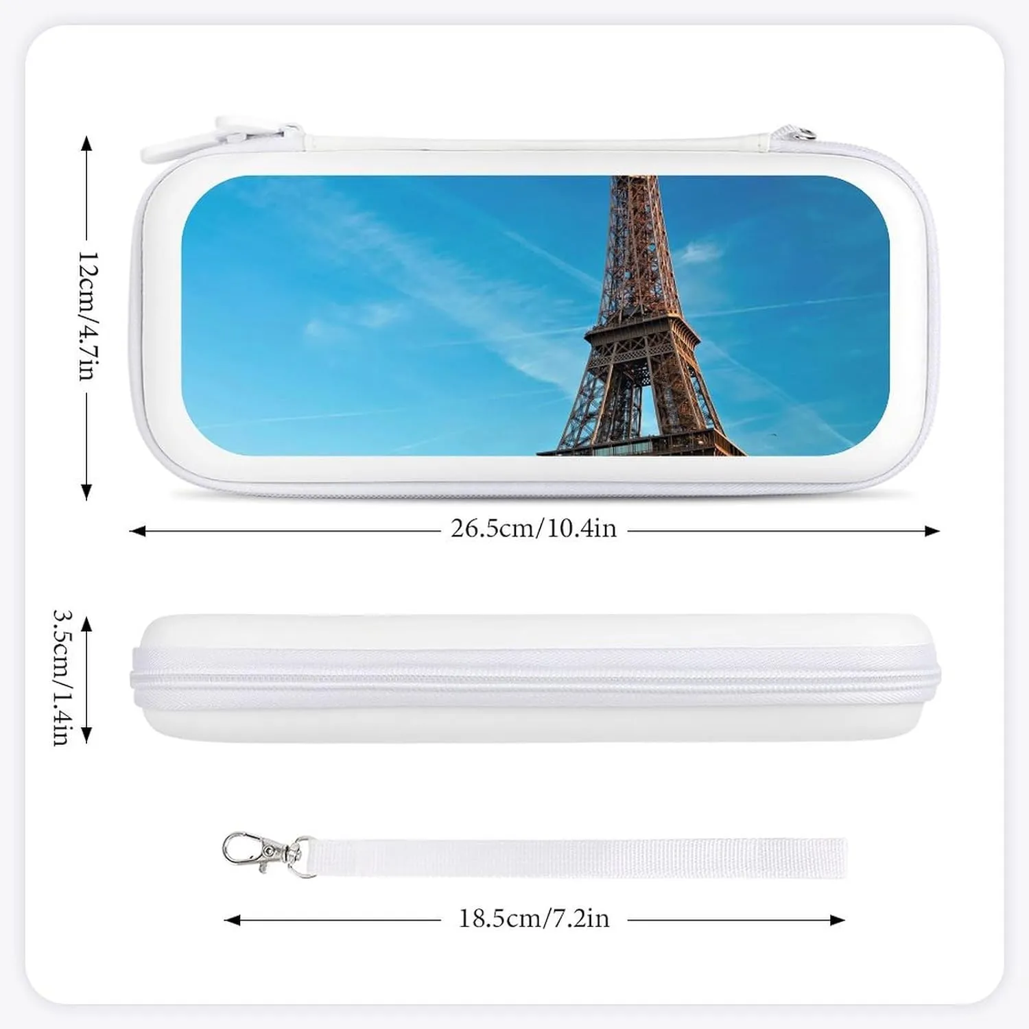 Paris Eiffel Tower Hard Shell Travel Case with Rope 15 Game Card Pockets Compatible with Switch Protective