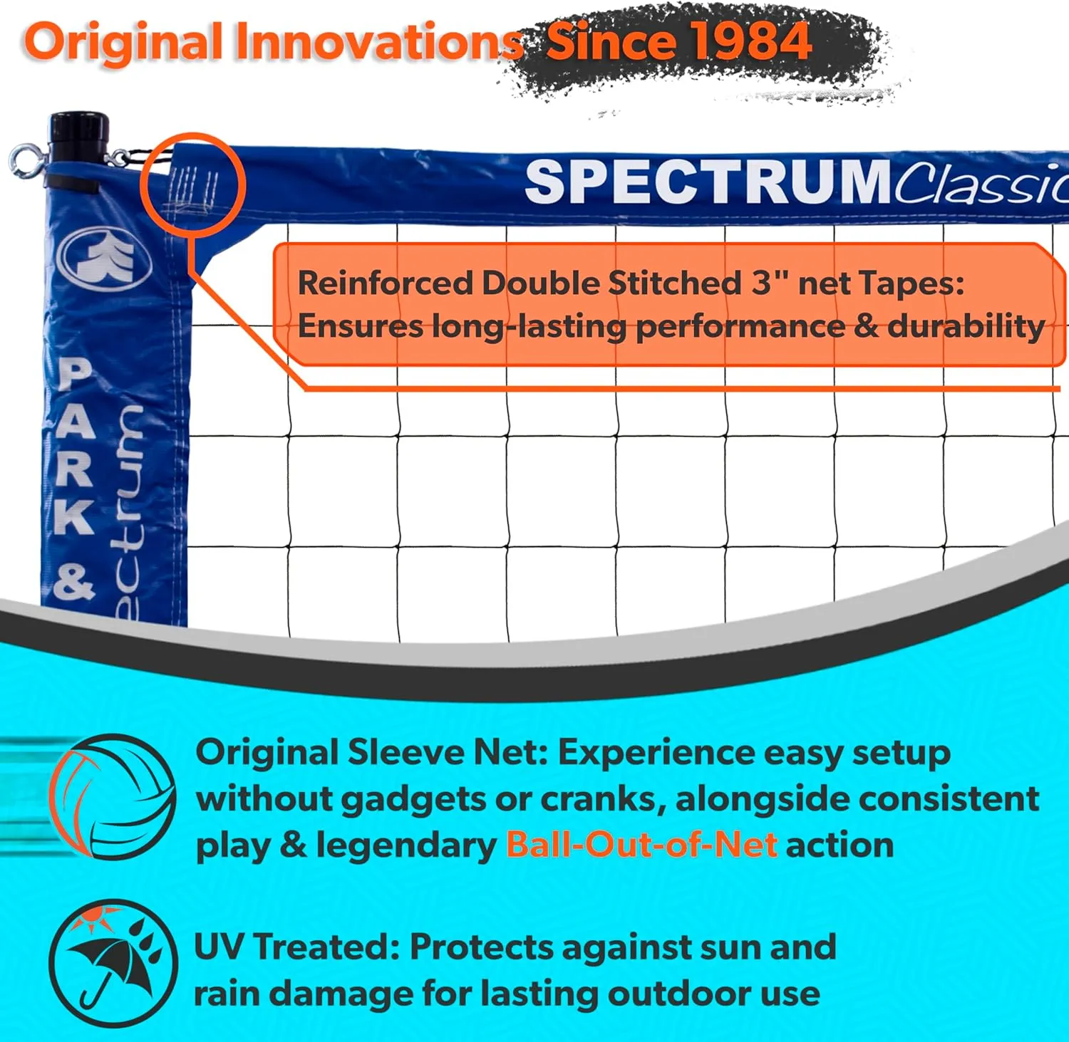 Park & Sun Sports Spectrum Classic: Adjustable Professional Outdoor Volleyball Net System