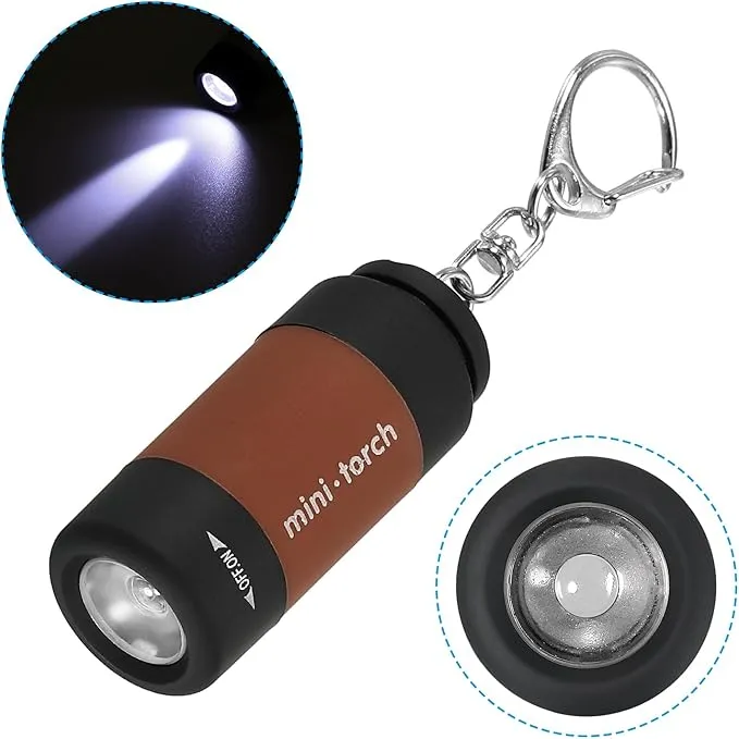 PATIKIL 2.1" Mini Rechargeable LED Keychain Flashlight, EDC Portable Small Torch with USB Charging for Everyday Carry, Brown