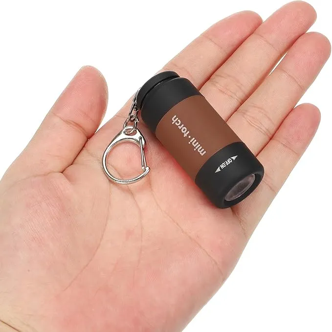 PATIKIL 2.1" Mini Rechargeable LED Keychain Flashlight, EDC Portable Small Torch with USB Charging for Everyday Carry, Brown