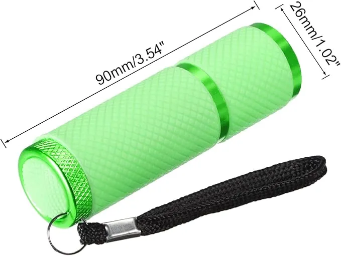 PATIKIL 9 LED Glow in Dark Flashlights, 2 Pcs Mini Aluminum Flashlight Rubber Coated Flashlight with Strap for Camping, Hiking, Party, Green