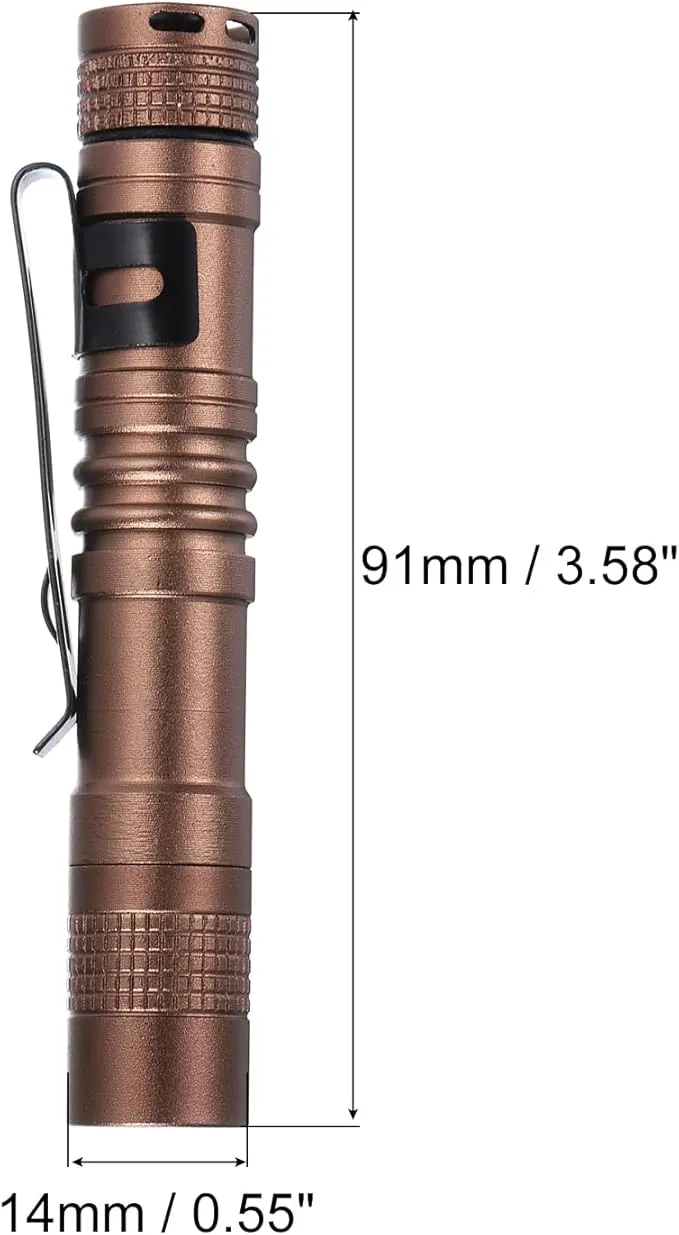 PATIKIL Mini Flashlight with Clip, Super Light Small LED Pen Flashlights Aluminum White Light Torch Battery Powered for Camping Hiking, Brown