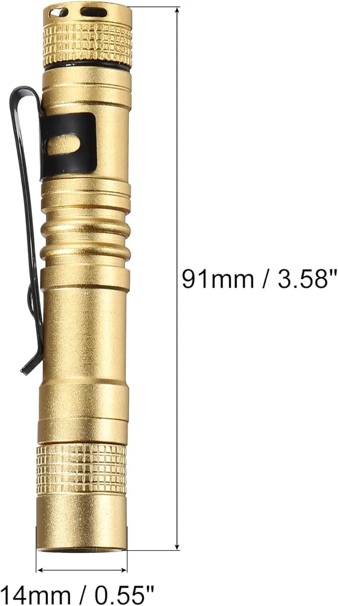 PATIKIL Mini Flashlight with Clip, Super Light Small LED Pen Flashlights Aluminum White Light Torch Battery Powered for Camping Hiking, Golden