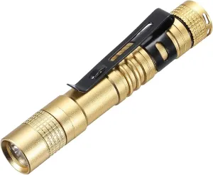 PATIKIL Mini Flashlight with Clip, Super Light Small LED Pen Flashlights Aluminum White Light Torch Battery Powered for Camping Hiking, Golden