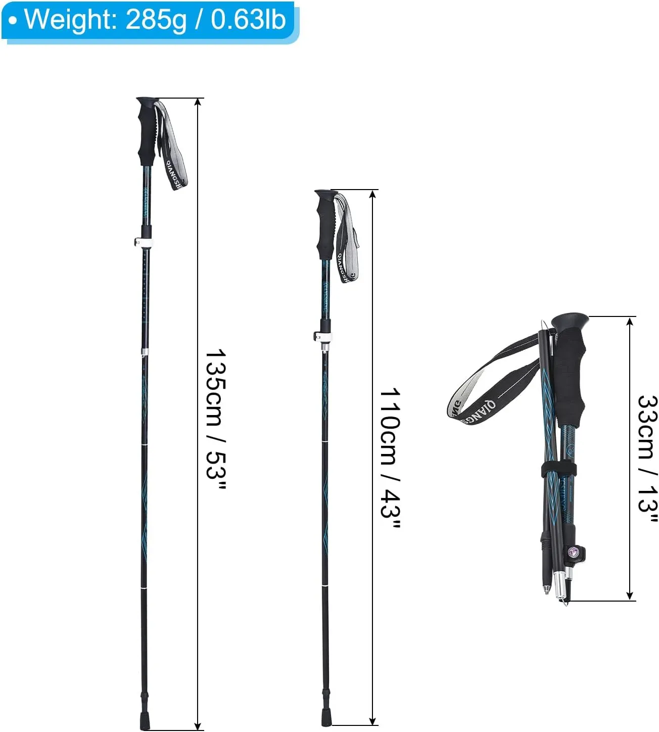 PATIKIL Trekking Poles, Collapsible Hiking Pole Telescopic Folding Cane with Snow Basket Aluminum Alloy for Outdoor Hiking Walking Camping