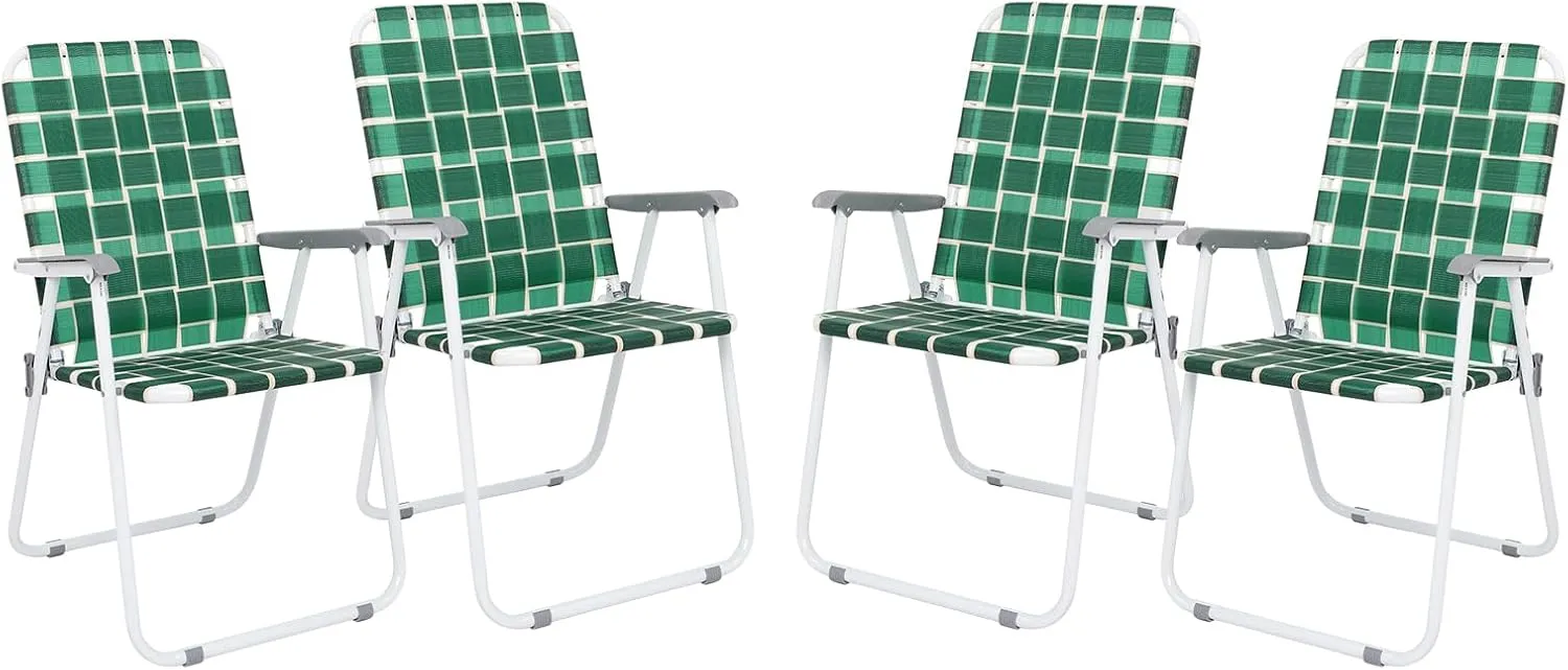 Patio Lawn Webbed Folding Chairs Set of 2/4-Beach Portable Dining Chairs for Outdoor Yard Garden Camping BBQ Picnic