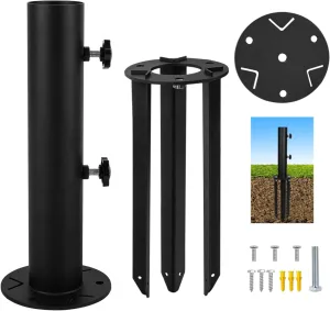 Patio Umbrella Stand Base, In-Ground Umbrella Holder, Grass Umbrella Ground Stake, Removable Inground Umbrella Stand Anchor with 3 Spike,DIY Umbrella Stand Parts for Deck,Lawn,Beach,Table