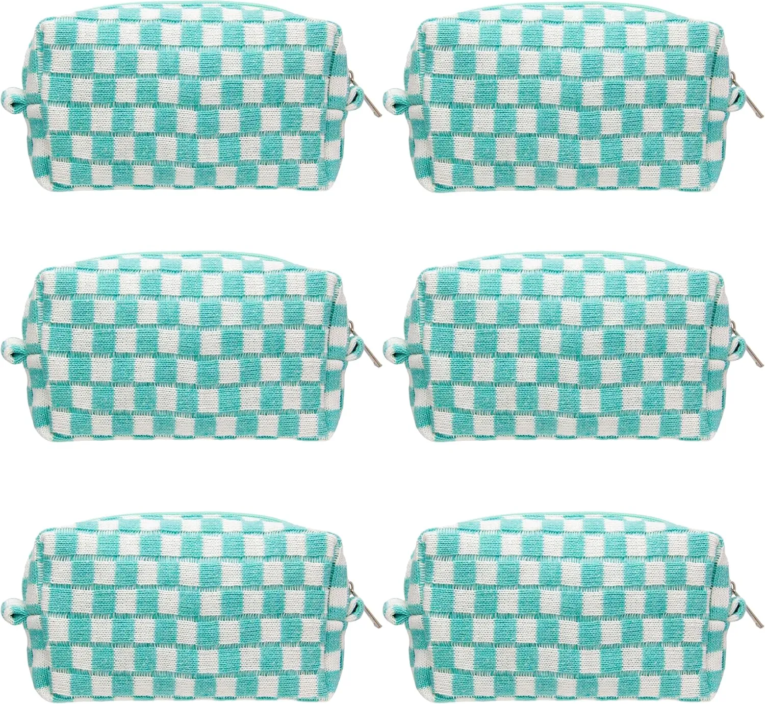 PAZIMIIK Checkered Makeup Bag for Purse Portable Zipper Make Up Pouch Small Cosmetic Case for Travel Accessories (6PCS Arctic Blue)