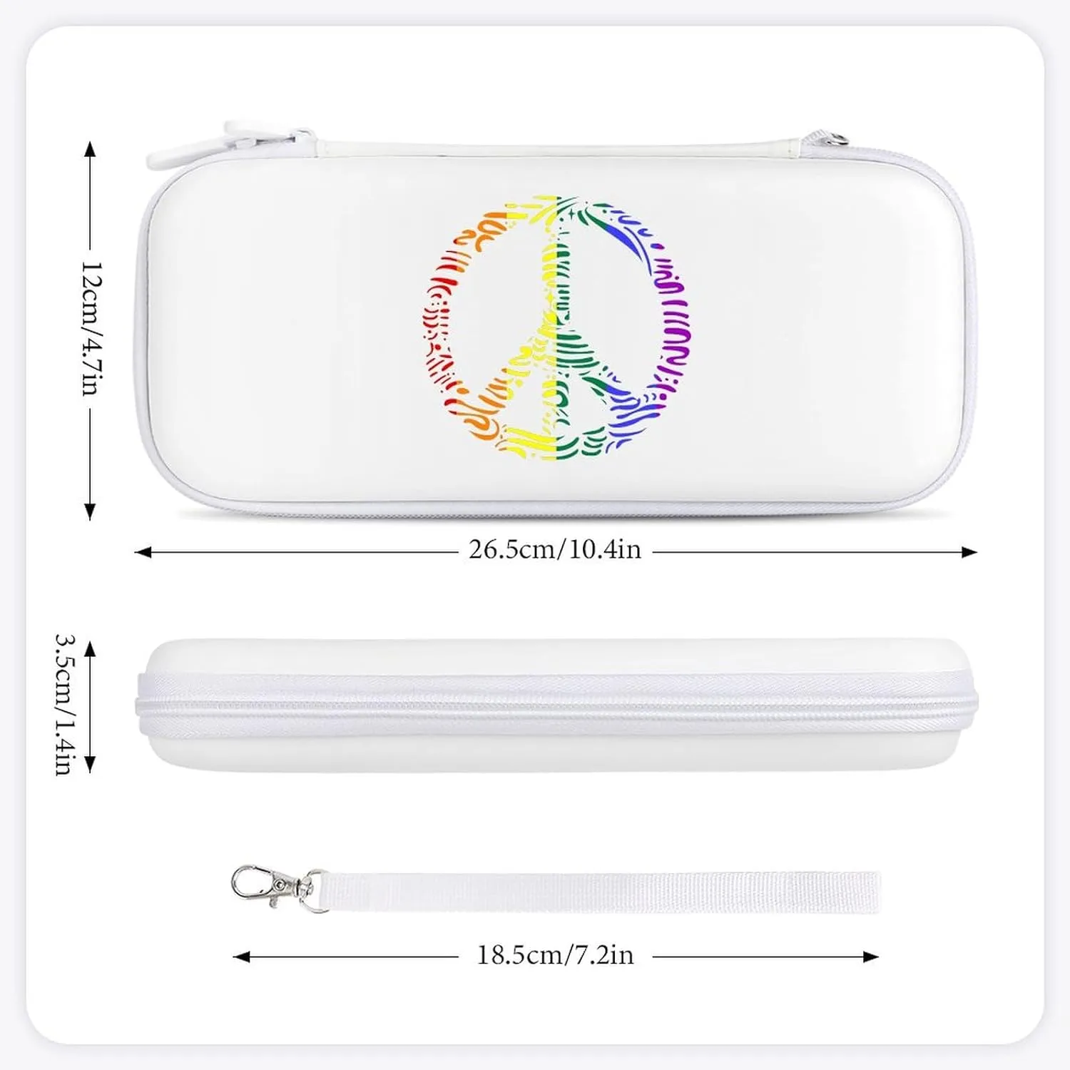 Peace LGBT Rainbow Flag Hard Shell Travel Case with Rope 15 Game Card Pockets Compatible with Switch Protective