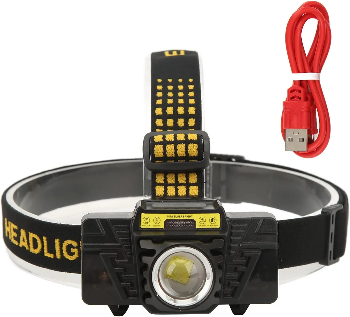 PerGar Headlamp, XHP50 Headlamp, Telescopic Zoom Headlamp, CType Rechargeable Headlamp, IPX4 Waterproof Headlamp with Warning, Suitable for Night Fishing, Camping, Cycling