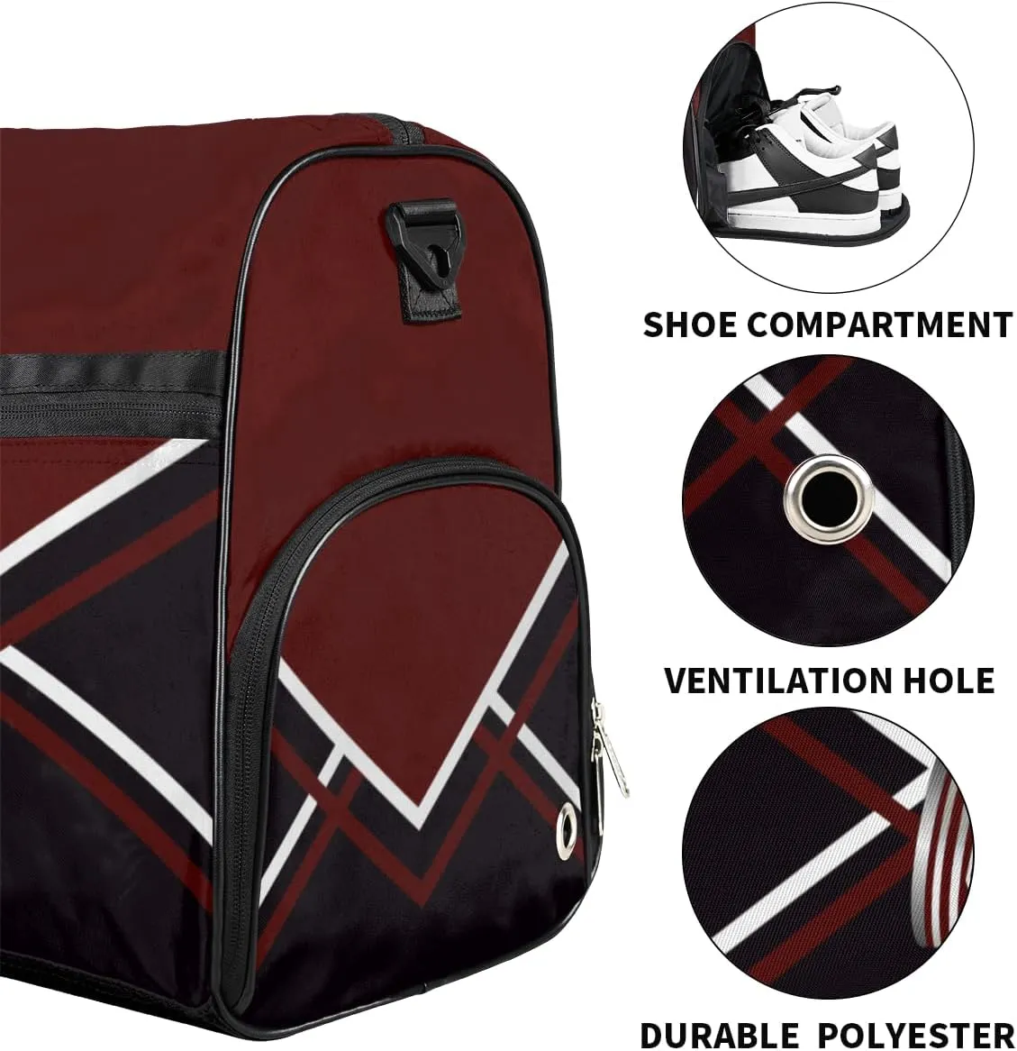 Personalized Cheerleader Bag Dance Bag for Girl Woman, Custom Gym Bag Sport Duffel Bag with Shoes Compartment Cheerleader Dark Red