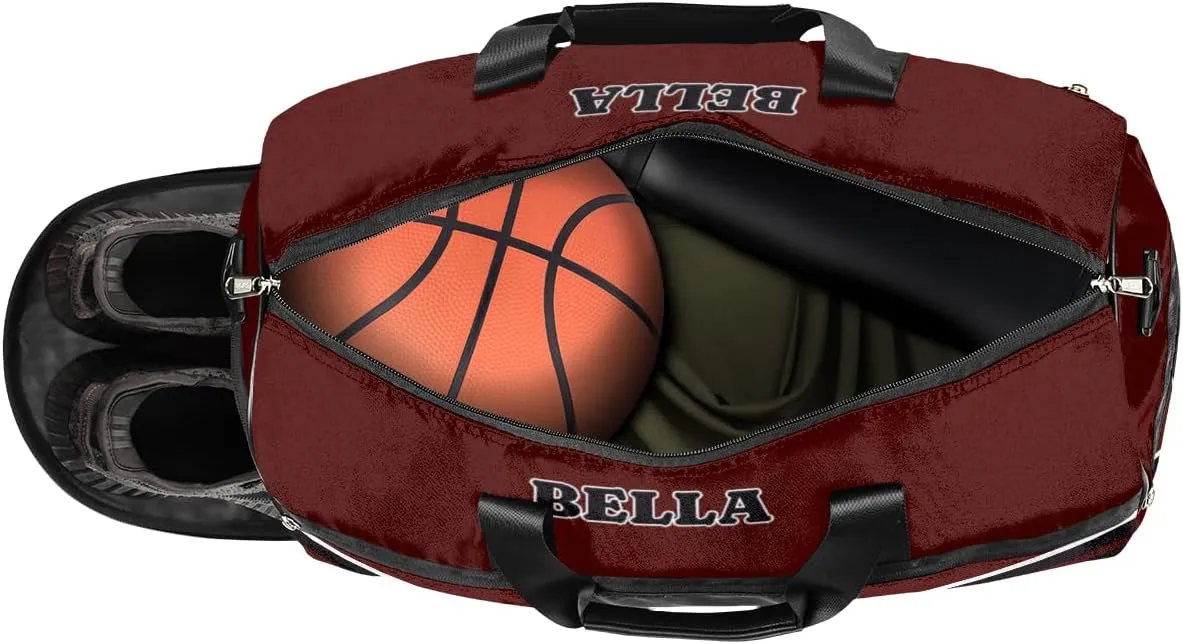 Personalized Cheerleader Bag Dance Bag for Girl Woman, Custom Gym Bag Sport Duffel Bag with Shoes Compartment Cheerleader Dark Red