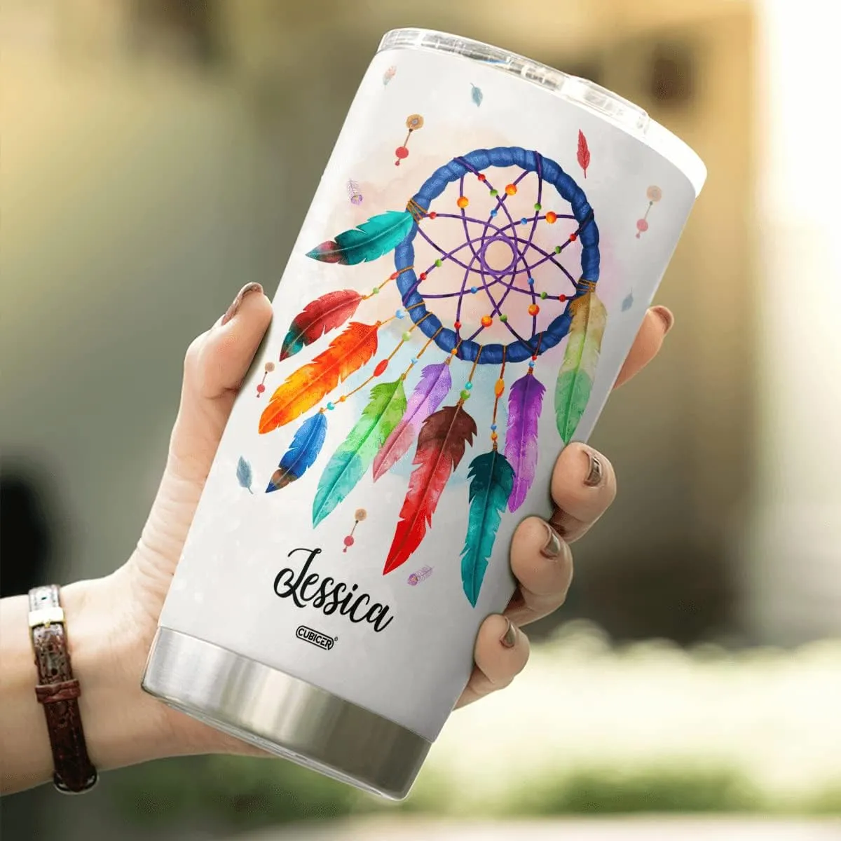 Personalized Coffee Tumbler Dream Catcher Customized Name Tumblers For Native American Travel Mug Gifts For Women Adults Men Friends On Birthday Cups 20 30 Oz Insulated