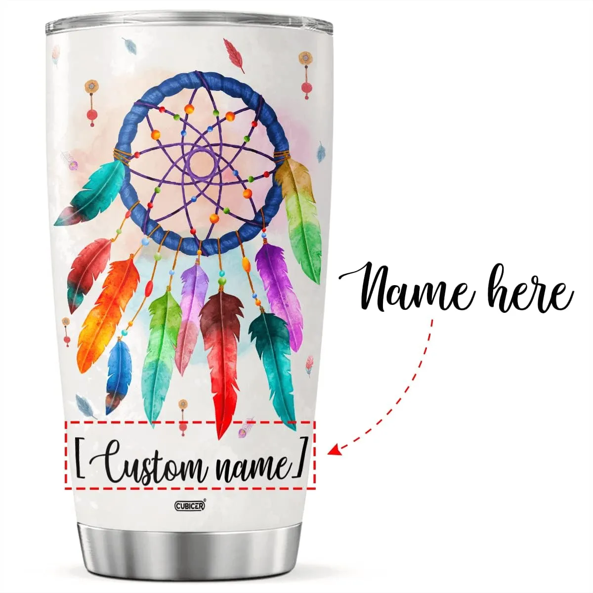 Personalized Coffee Tumbler Dream Catcher Customized Name Tumblers For Native American Travel Mug Gifts For Women Adults Men Friends On Birthday Cups 20 30 Oz Insulated