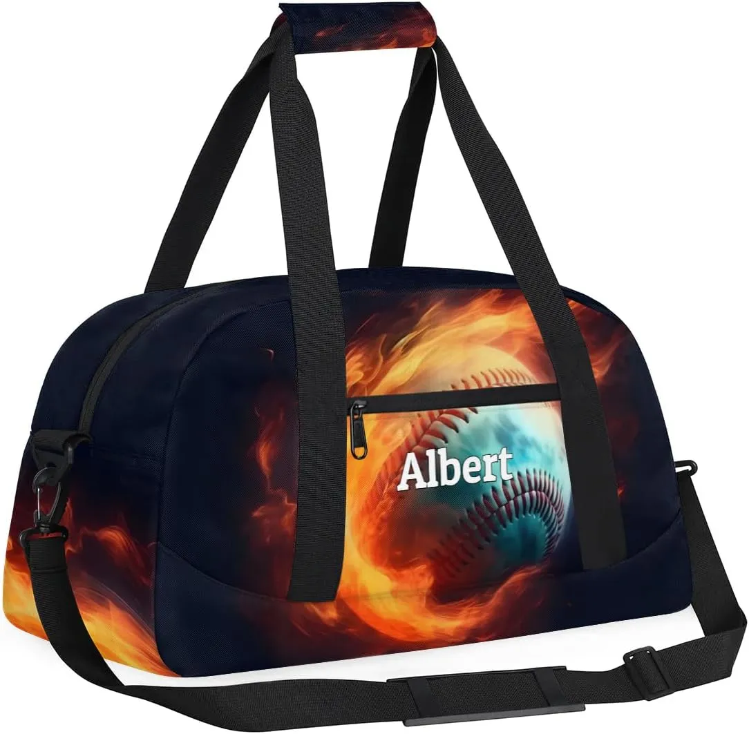 Personalized Kids Sports Duffel Bag with Name Custom Weekender Overnight Bag for Boys Girls Gym Bag Travel Dance Gymnastics Duffel Bag, Cool Baseball Sports