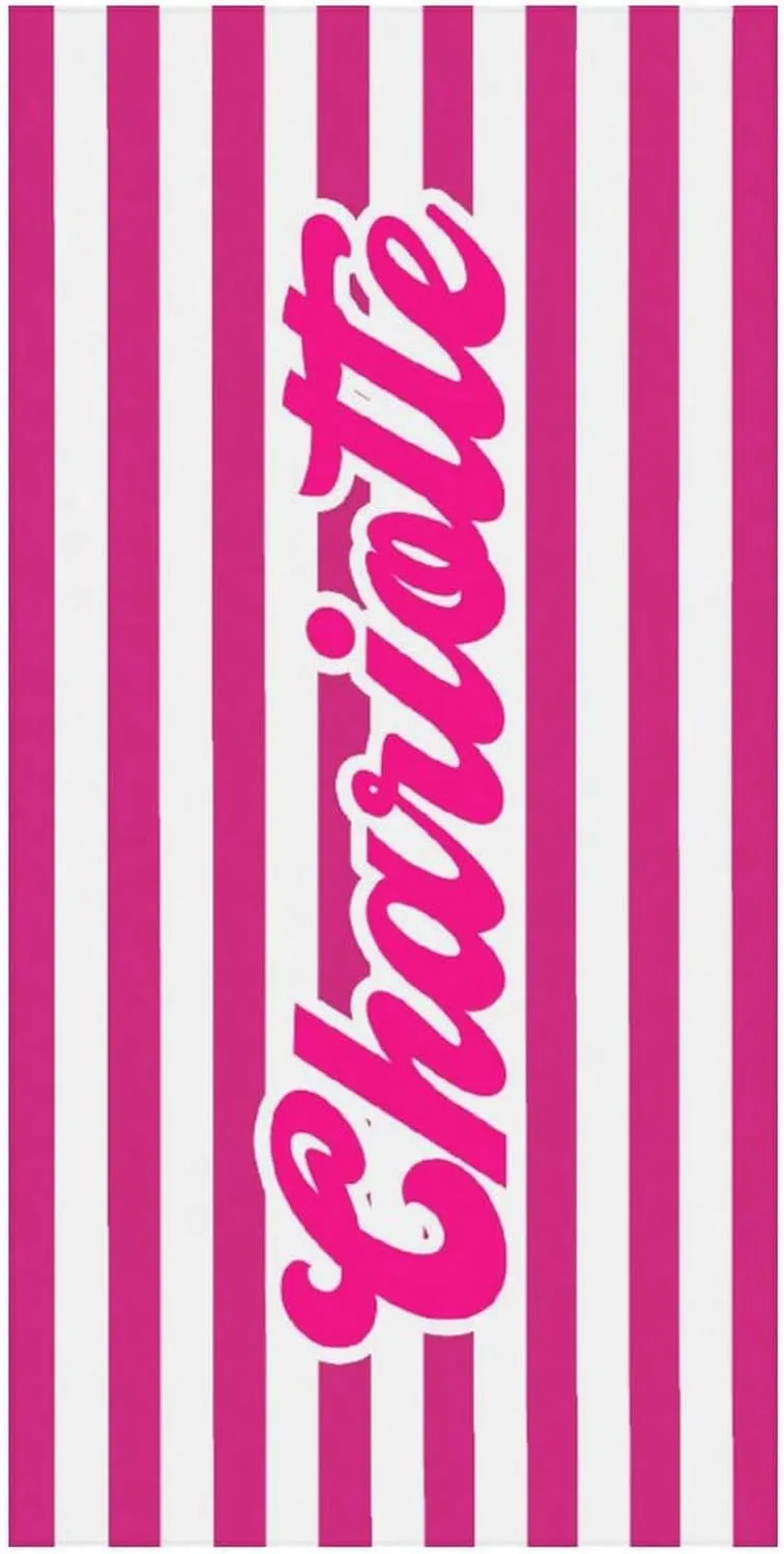 Personalized Striped Beach Towels for Toddler Girl Boys Gift Custom Neon and White Names Pool Towel Designer Fast Drying Monogrammed Cabana Beach Towels for Toddler Boy Bathroom