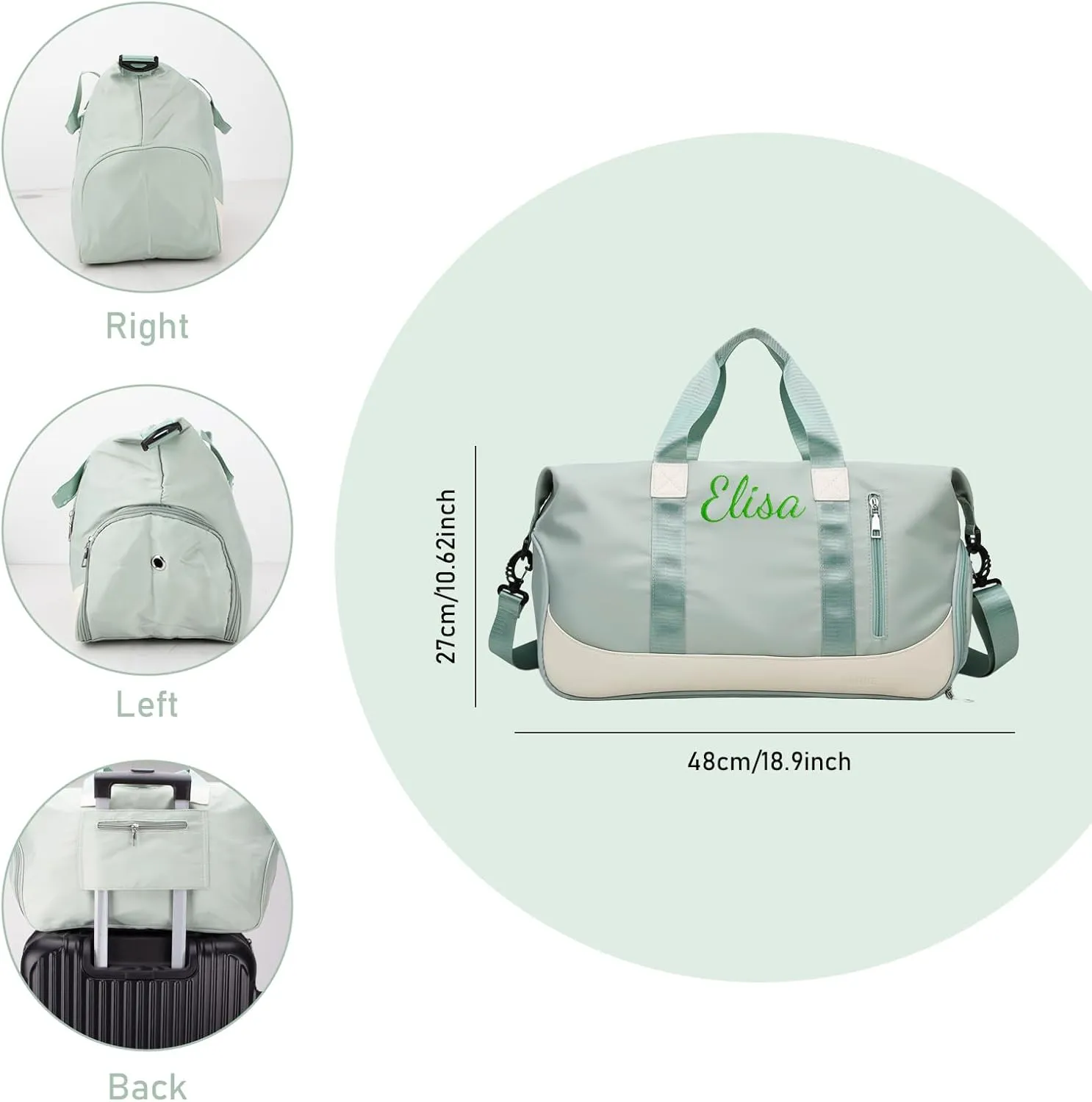 Personalized Waterproof Duffle Bag - Custom Embroidered Multi-Use Gym & Travel Backpack with Shoe Compartment, Trolley Sleeve - Unisex Weekender Bag for Sports, Swimming, Hospital & Overnight (Green)