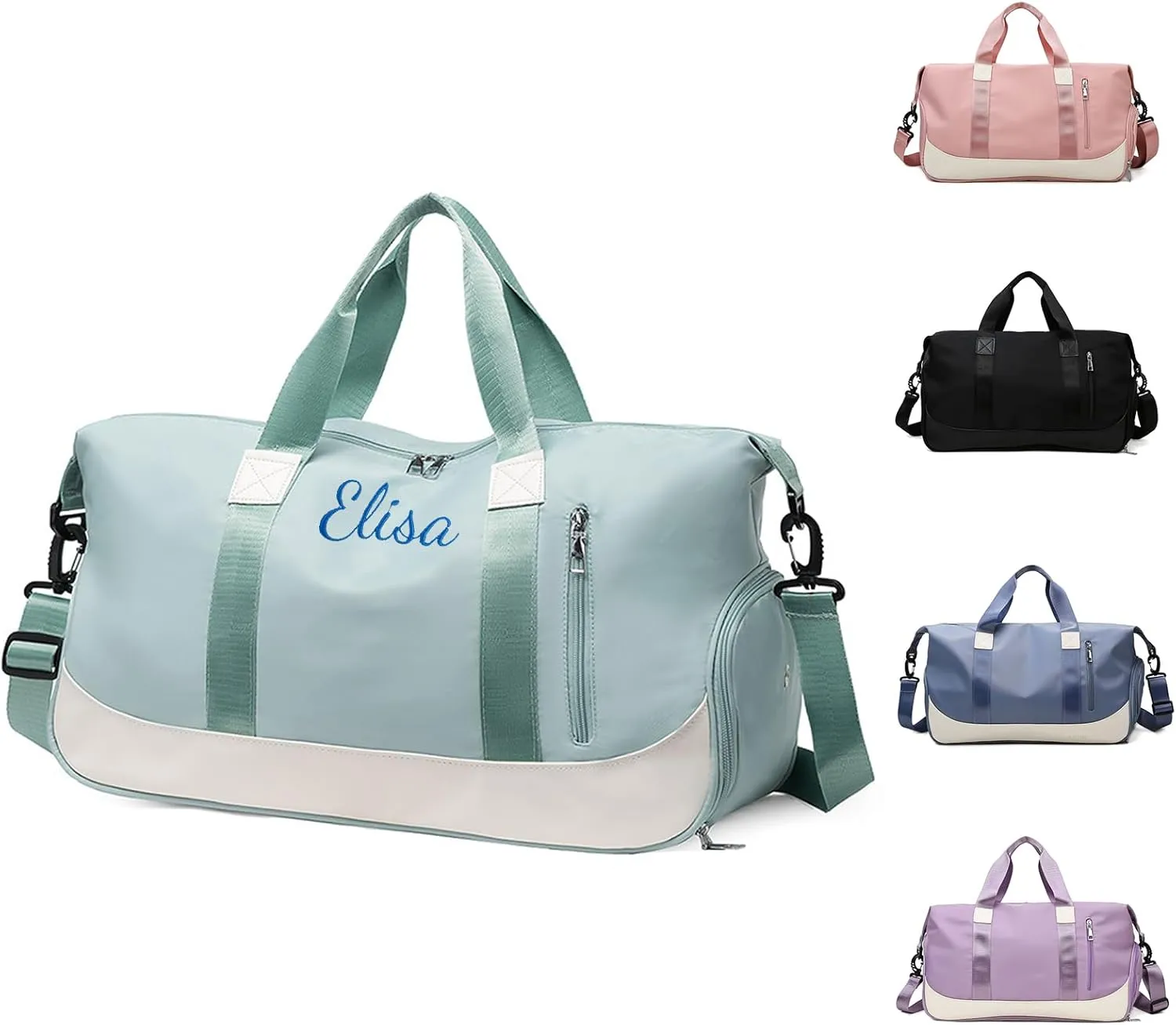 Personalized Waterproof Duffle Bag - Custom Embroidered Multi-Use Gym & Travel Backpack with Shoe Compartment, Trolley Sleeve - Unisex Weekender Bag for Sports, Swimming, Hospital & Overnight (Green)