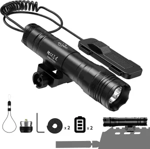 Picatinny LED Tactical Rifle Flashlight with Remote Pressure Switch - 1250 Lumens IPX66 Protection, Rail Mounted Light for Outdoor Use