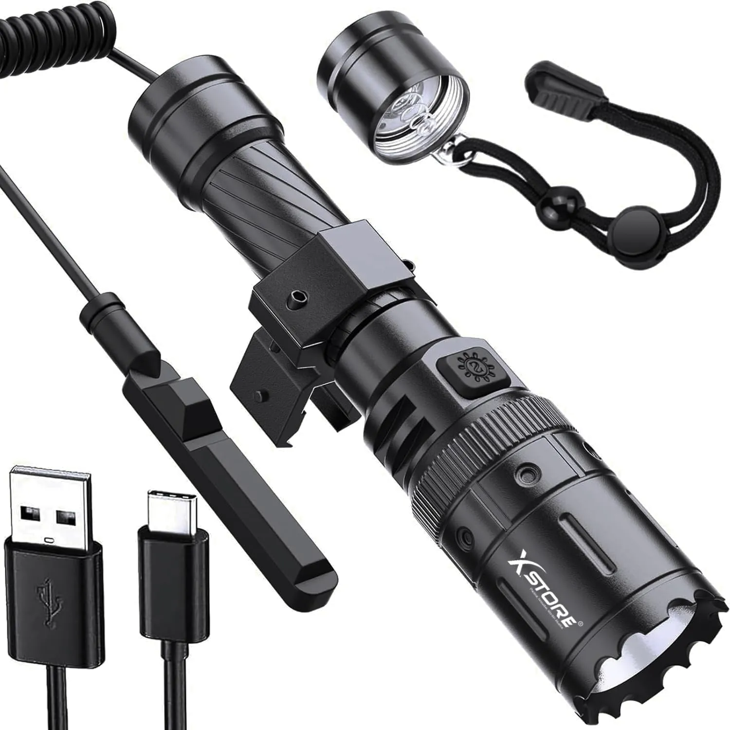 Picatinny Rail Flashlight, Rifle Flash Light USB Rail Mount Flashlight High Lumens Rechargeable, 5 Modes Airsoft Remote Pressure Bright Torch Light Switch Included