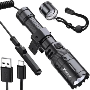 Picatinny Rail Flashlight, Rifle Flash Light USB Rail Mount Flashlight High Lumens Rechargeable, 5 Modes Airsoft Remote Pressure Bright Torch Light Switch Included