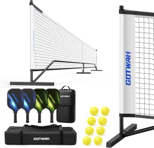 Pickleball Net System with 4 Lightweight Fiberglass Pickleball Paddles & Balls Outdoor Portable Pickleball Set with Net 22FT Regulation Size Weather Resistant for Badminton Driveway Backyard