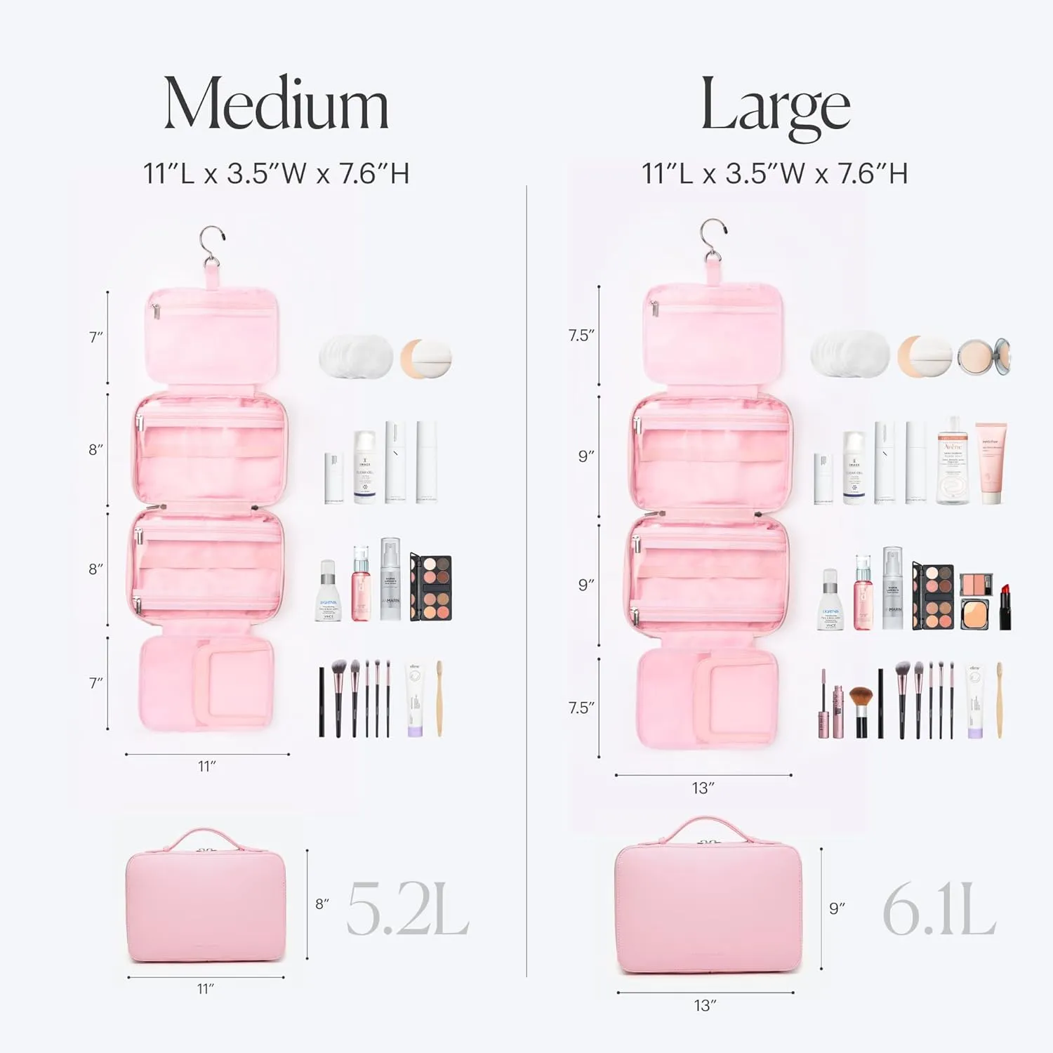 Pink Hanging Toiletry Bag for Women, Travel Toiletry Bag for Makeup, Clear Bags for Easy Packing, Bag for Toiletries, Flight Curise Roadtrip Bag to Hold and Hang even at Home.
