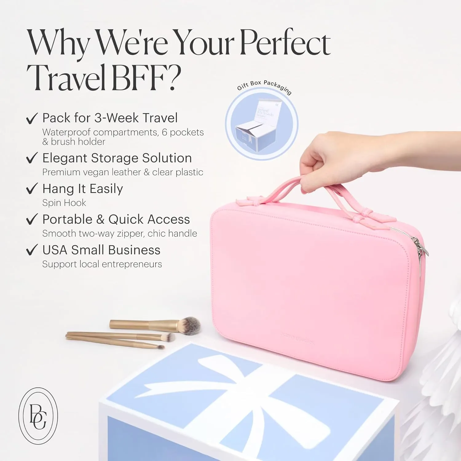Pink Hanging Toiletry Bag for Women, Travel Toiletry Bag for Makeup, Clear Bags for Easy Packing, Bag for Toiletries, Flight Curise Roadtrip Bag to Hold and Hang even at Home.