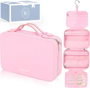Pink Hanging Toiletry Bag for Women, Travel Toiletry Bag for Makeup, Clear Bags for Easy Packing, Bag for Toiletries, Flight Curise Roadtrip Bag to Hold and Hang even at Home.