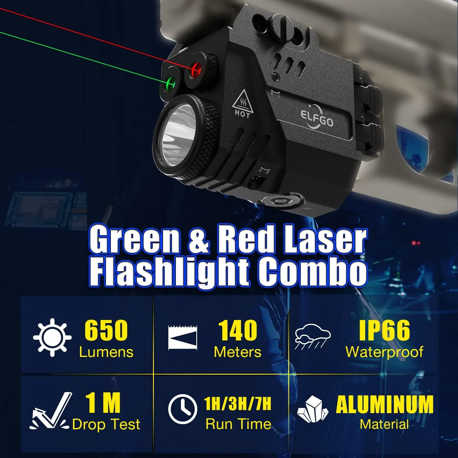 Pistol Laser Combo, 650 Lumens Tactical Flashlight Beam Combo, Magnetic Rechargeable, 3 in 1 Strobe Laser Sight Weapon Light for Guns with Picatinny Rail
