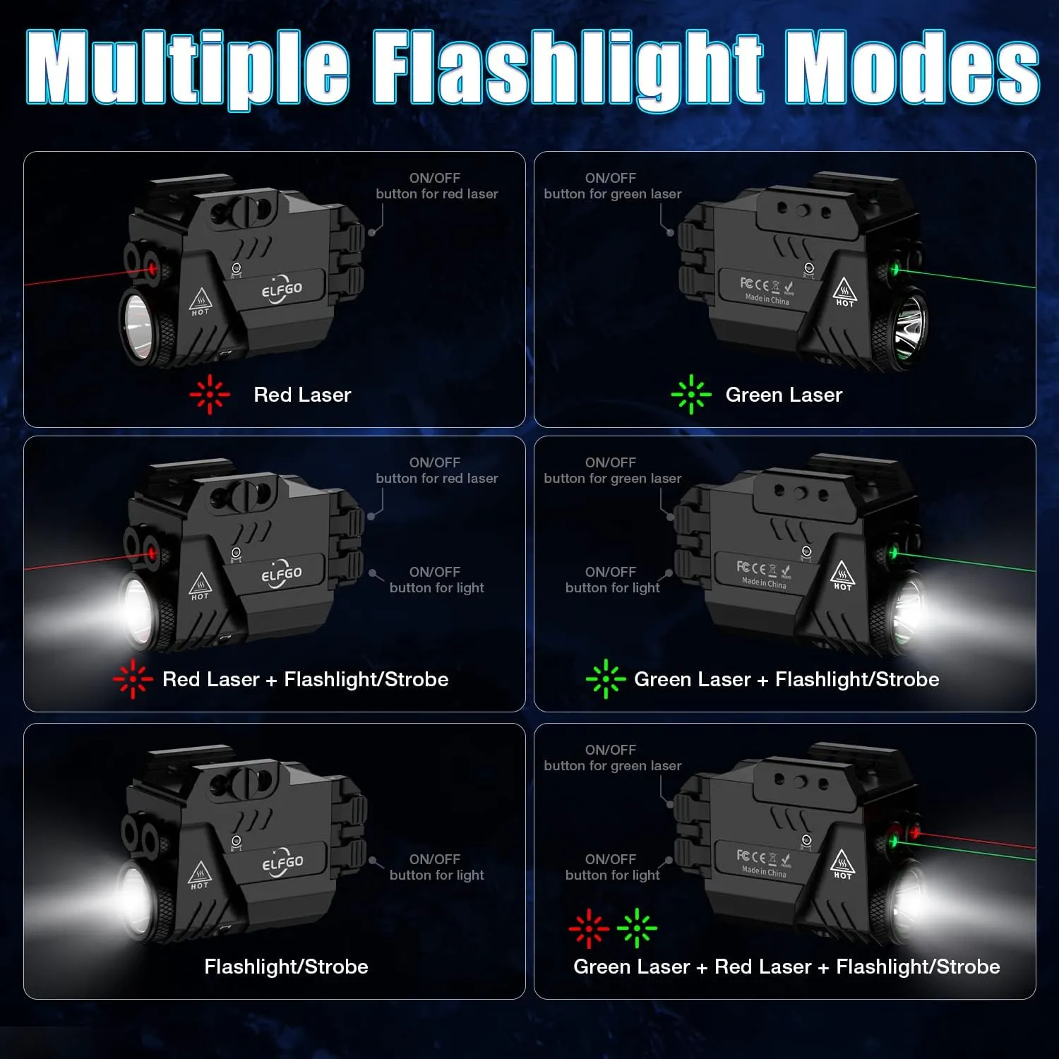 Pistol Laser Combo, 650 Lumens Tactical Flashlight Beam Combo, Magnetic Rechargeable, 3 in 1 Strobe Laser Sight Weapon Light for Guns with Picatinny Rail