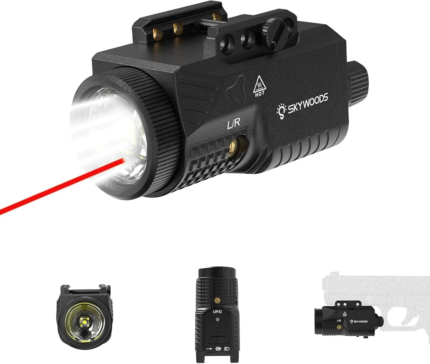 Pistol Laser Light Combo - 1200 Lumens Red Laser Beam Flashlight for Glock Handgun with Picatinny 1913 or GL Rail, Tactical Gun Laser and Flashlight, Rechargeable 1000mAh Battery(3''*2'')
