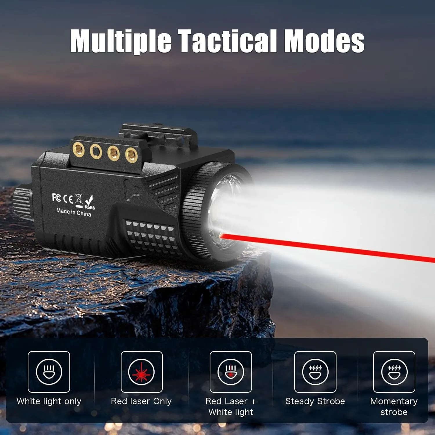 Pistol Laser Light Combo - 1200 Lumens Red Laser Beam Flashlight for Glock Handgun with Picatinny 1913 or GL Rail, Tactical Gun Laser and Flashlight, Rechargeable 1000mAh Battery(3''*2'')