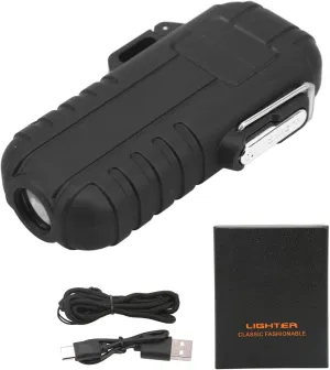 Plasma Waterproof Lighter Electric Windproof Lighter,Outdoor Double Arc Electric Lighter Portable Waterproof Flashlight Lighter Charging Pulse Windproof Lighter (Black)