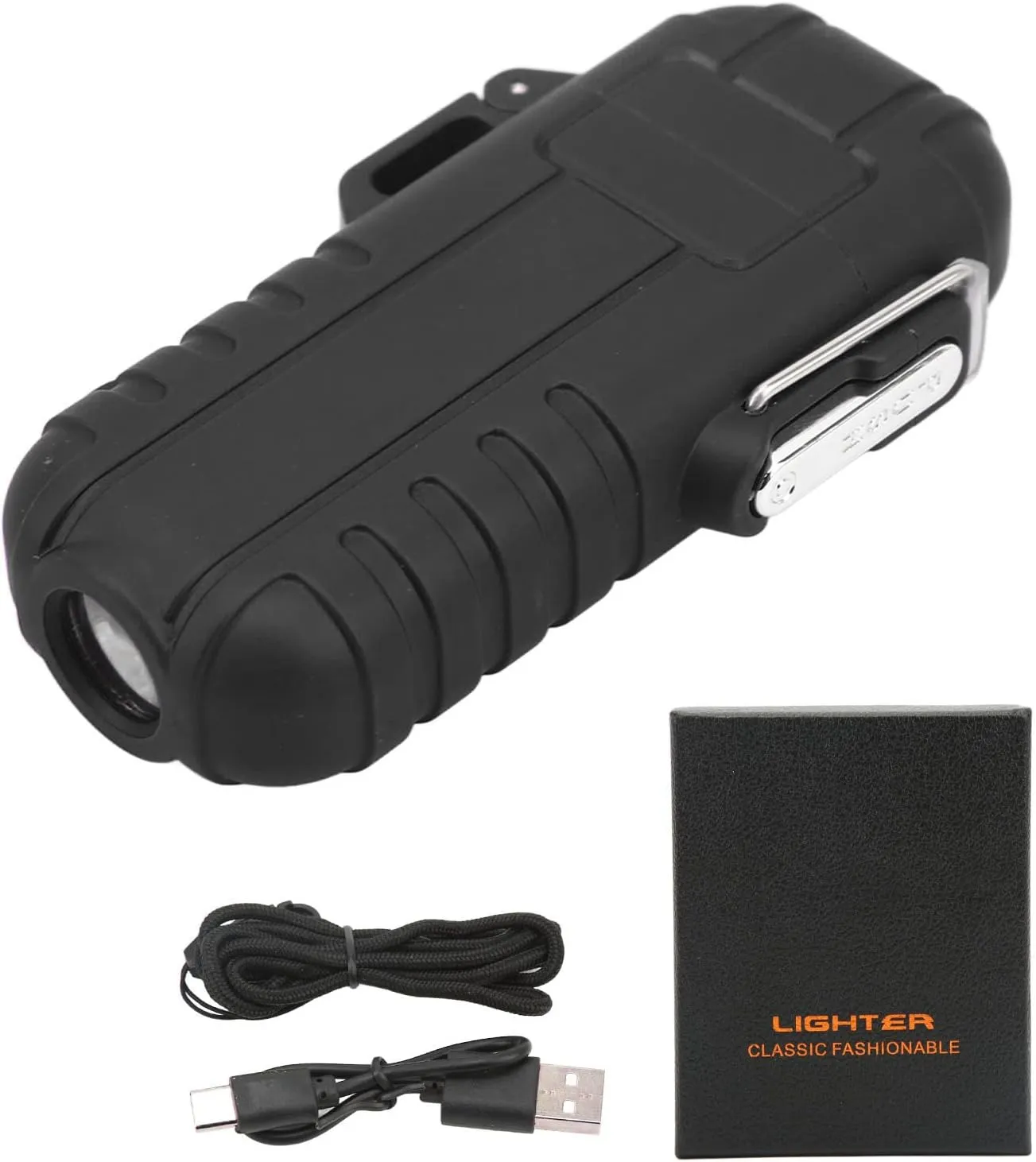 Plasma Waterproof Lighter Electric Windproof Lighter,Outdoor Double Arc Electric Lighter Portable Waterproof Flashlight Lighter Charging Pulse Windproof Lighter (Black)