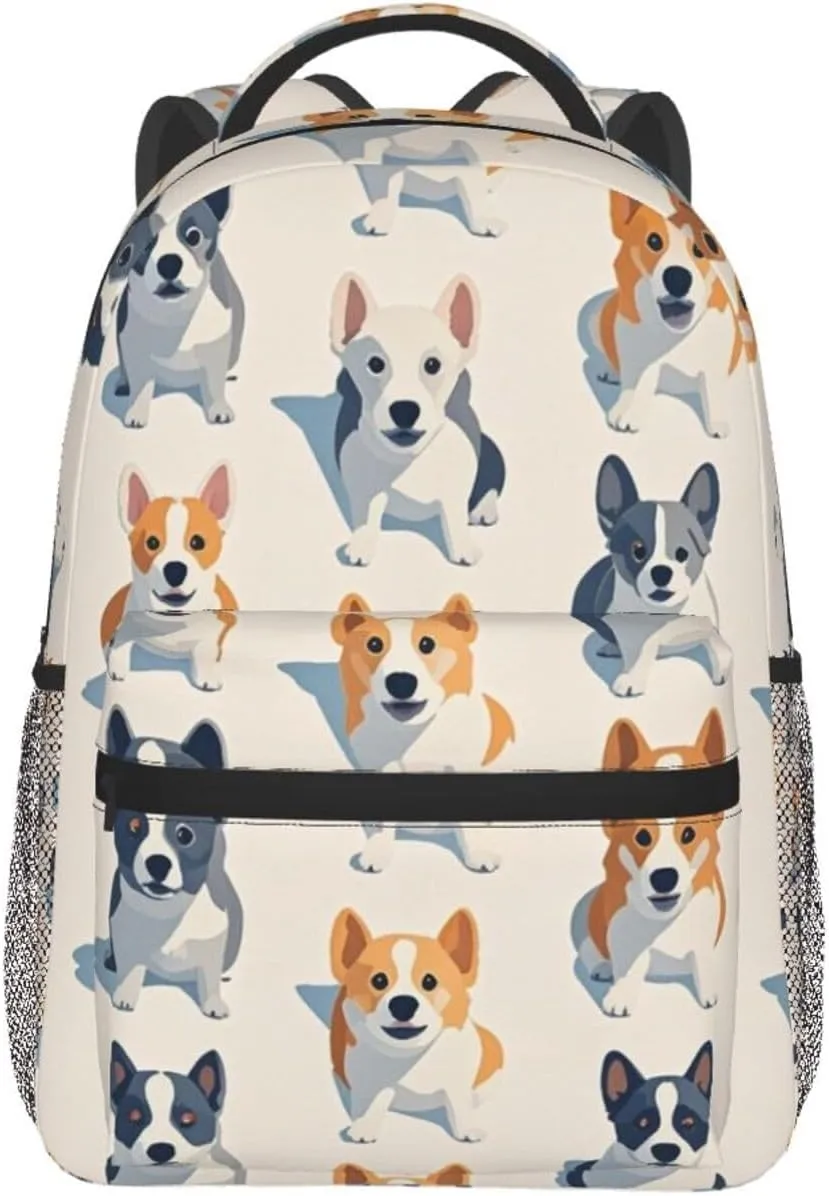 Polyester Daypack Backpack for Trekking Picnic Walking Cycling - Large Capacity Anti-Theft Multipurpose Shoulder Bag, Cute Pet Dogs Art Casual Daypack