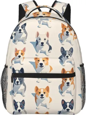 Polyester Daypack Backpack for Trekking Picnic Walking Cycling - Large Capacity Anti-Theft Multipurpose Shoulder Bag, Cute Pet Dogs Art Casual Daypack