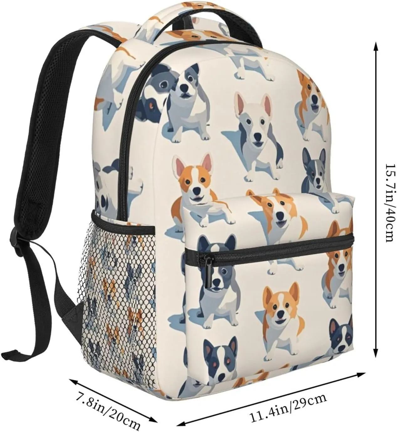Polyester Daypack Backpack for Trekking Picnic Walking Cycling - Large Capacity Anti-Theft Multipurpose Shoulder Bag, Cute Pet Dogs Art Casual Daypack