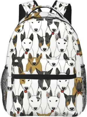 Polyester Daypack Backpack for Trekking Picnic Walking Cycling - Large Capacity Anti-Theft Multipurpose Shoulder Bag, Funny Bull Terrie Dog Art Casual Daypack
