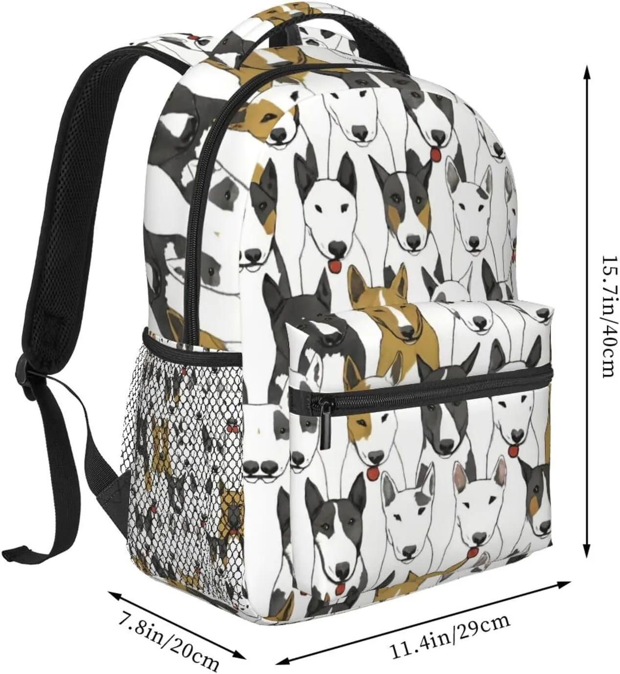 Polyester Daypack Backpack for Trekking Picnic Walking Cycling - Large Capacity Anti-Theft Multipurpose Shoulder Bag, Funny Bull Terrie Dog Art Casual Daypack
