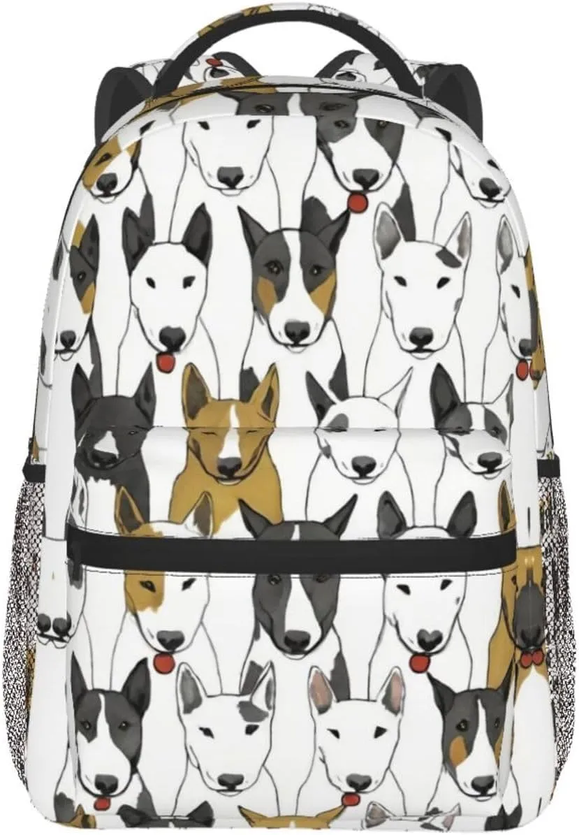 Polyester Daypack Backpack for Trekking Picnic Walking Cycling - Large Capacity Anti-Theft Multipurpose Shoulder Bag, Funny Bull Terrie Dog Art Casual Daypack