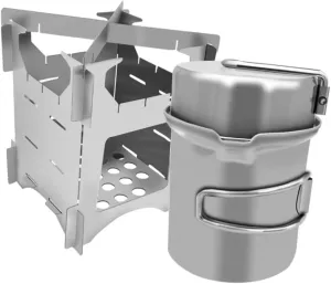 POPETPOP 1 Set Camping Cookware Stainless Steel Set Portable Camping Stove Pans Kit for Outdoor Cooking Boiling Lightweight Compact Design for Easy Travel