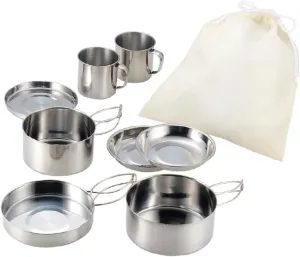 POPETPOP Camping Cookware Set Stainless Steel Mess Kit Portable Pot Pan for Outdoor Activities Hiking BBQ Picnic