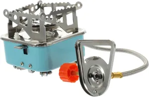 POPETPOP Foldable Portable Gas Stove for Camping Compact Outdoor Cooking Equipment Lightweight Small Gas Burner with Fastener for Hiking and Activities