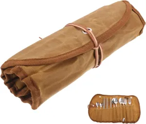 POPETPOP Hiking Tableware Set 2-Sided Hanging Cutlery Camping Utensils Bag Compact Travel Utensils Safe Easy to Use