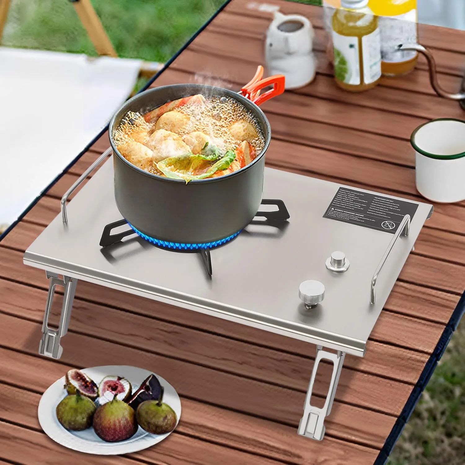 Portable 13,648 BTUs Gas Stove Foldable Stainless Steel Gas Stove Single-Burner Outdoor Gas Stove Electronic Ignition Outdoor Camping Cooking Stove for Camping Hiking Picnic (Silver)
