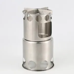 Portable 304 Stainless Steel Outdoor Camping Cookware Mess Kit Set with Wood Stove Hiking Tool Accessory Lightweight Accessories Camping Stove