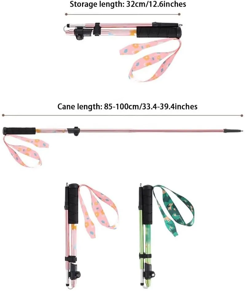 Portable Adjustable Trekking Poles, 2 Pack Walking Sticks with Outer Lock, Safety Tungsten Steel Pole Tip, with Wrist Strap