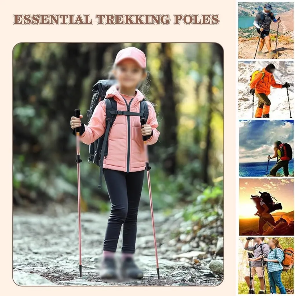 Portable Adjustable Trekking Poles, 2 Pack Walking Sticks with Outer Lock, Safety Tungsten Steel Pole Tip, with Wrist Strap