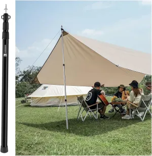 Portable Awning Poles with Round Silicone Non-Slip Feet Cover, Aluminum Telescoping Tarp Poles Adjustable, Outdoor Lightweight Tent Poles Rustproof(Black)